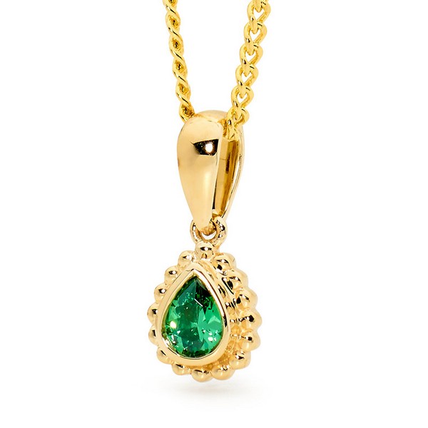 9ct yellow gold green cubic zirconia pendant