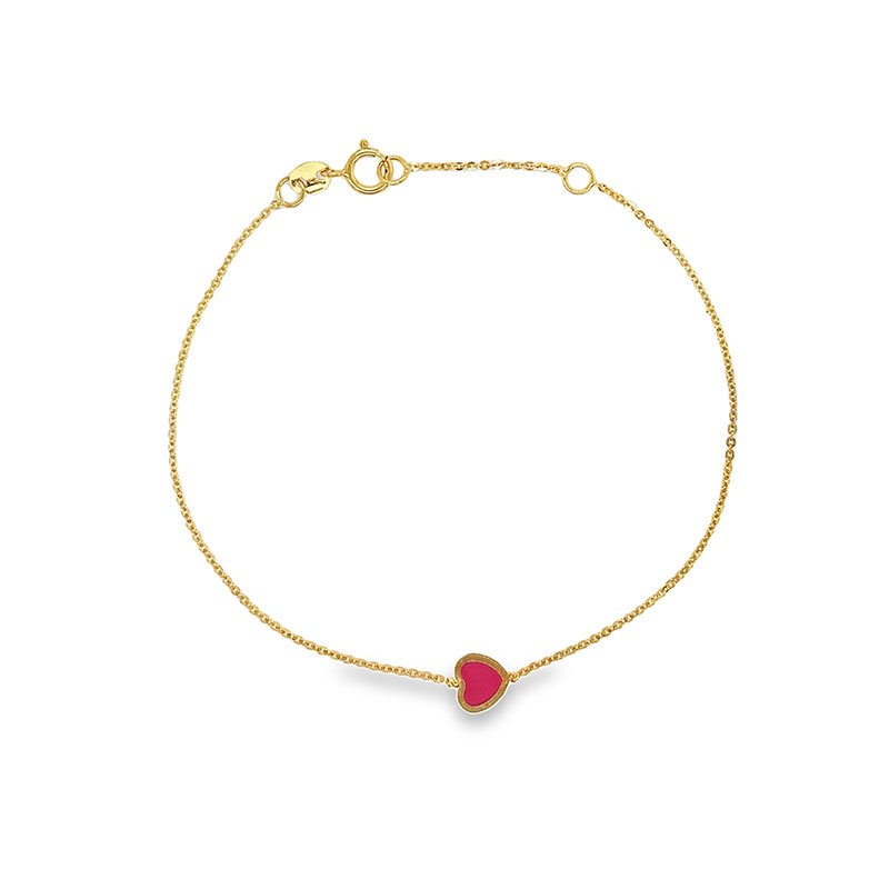 9ct yellow gold bracelet with pink enamel heart