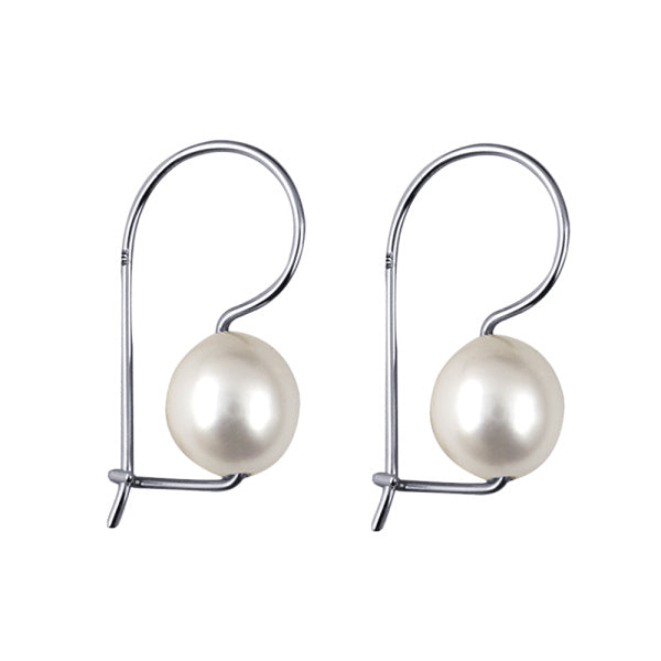 Sterling Silver Pearl Euroball Earrings