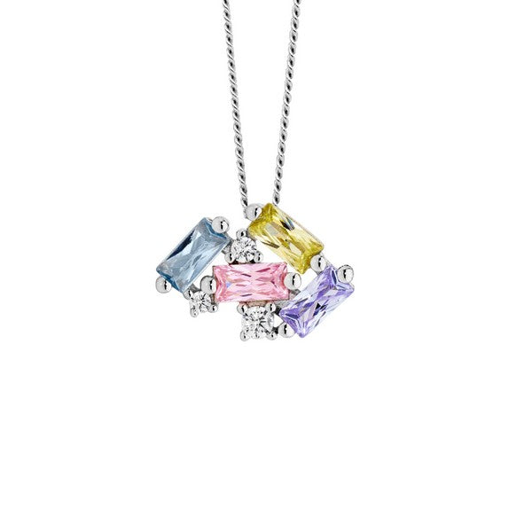 Sterling Silver Pastel CZ Pendant and Chain Set