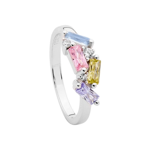 Sterling Silver Pastel CZ Staggered Design Ring