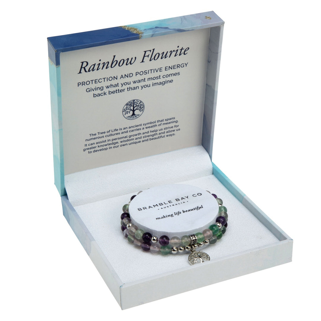 Crystal Carvings Rainbow Flourite Beaded Bracelet