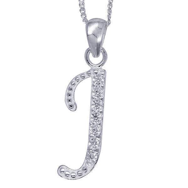 sterling silver cubic zirconia initial necklace - J