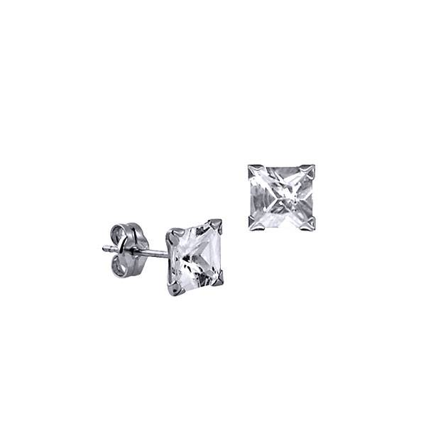 Sterling Silver 6mm Square claw set Stud Earrings