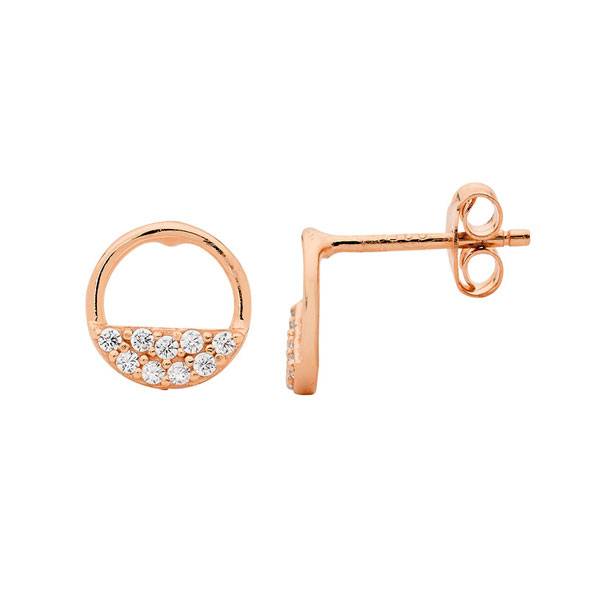 Gold Plated Ellani Cubic Zirconia Circle Stud Earrings