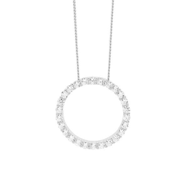 Sterling Silver Ellani Cubic Zirconia Circle Pendant
