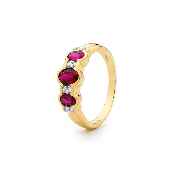 9ct yellow gold Created Ruby and Diamond Ring