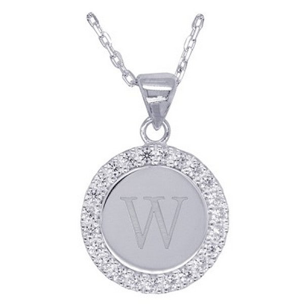 SS CZ Initial W Pendant