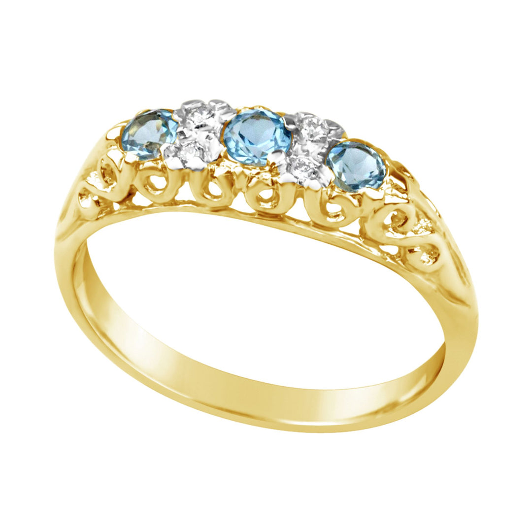 9ct yellow gold Blue Topaz and Diamond Ring