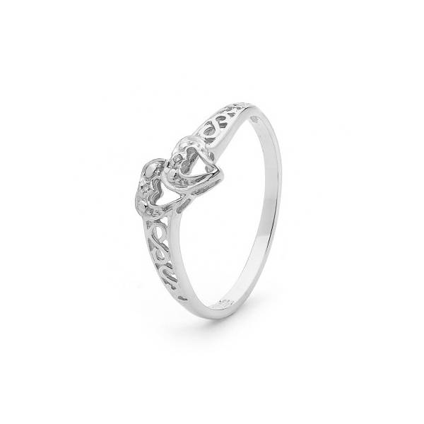 9ct white gold 2 Heart diamond Ring