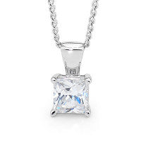 Sterling Silver Princess Cut Cubic Zirconia Pendant Set