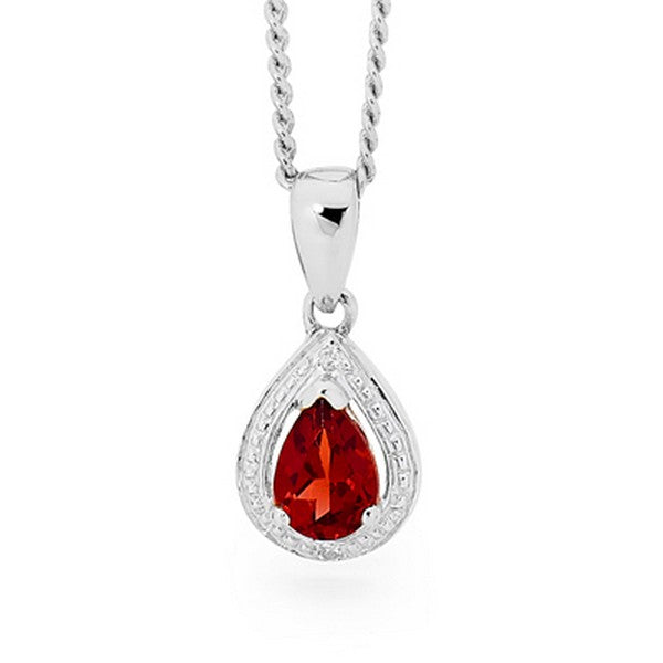 sterling silver created ruby teardrop pendant