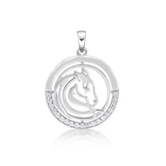STERLING SILVER AND CUBIC ZIRCONIA HORSEHEAD ROUND PENDANT