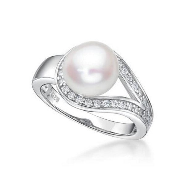 sterling silver freshwater pearl and cubic zirconia ring