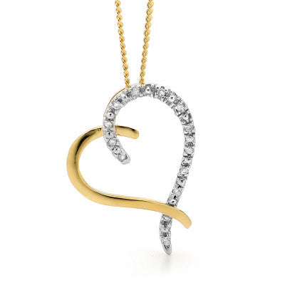 9ct yellow gold diamond heart pendant