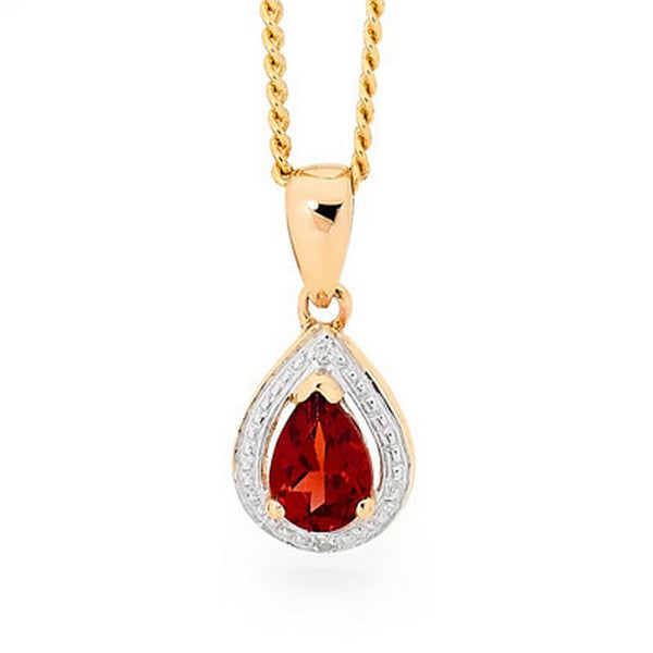 9ct yellow gold created ruby and diamond pendant