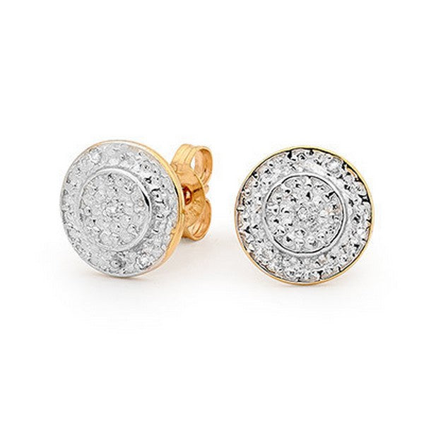 9ct yellow gold diamond set disc earrings