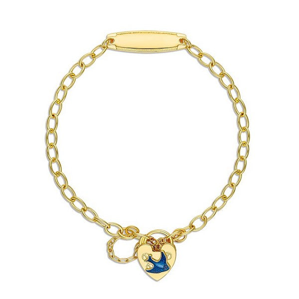 Yellow Gold Plated ID Blue Bird Baby Padlock Bracelet