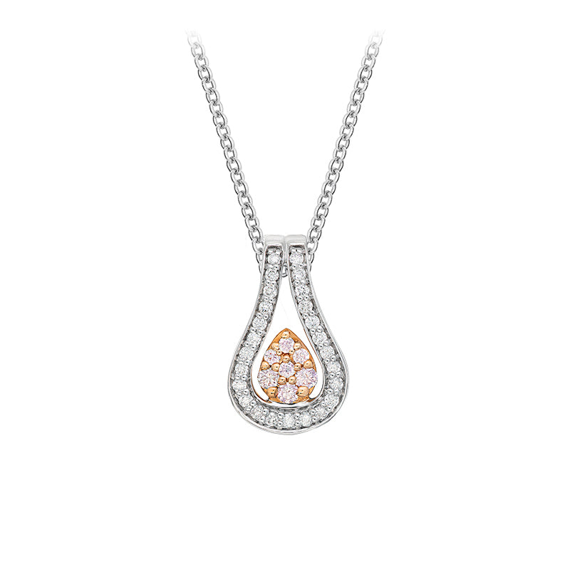 18ct White Gold Argyle Pink and Fine White Diamond Pendant on a 9ct White Gold Chain - FLAME