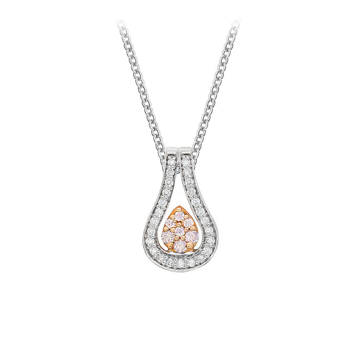 18ct White Gold Argyle Pink and Fine White Diamond Pendant on a 9ct White Gold Chain - FLAME