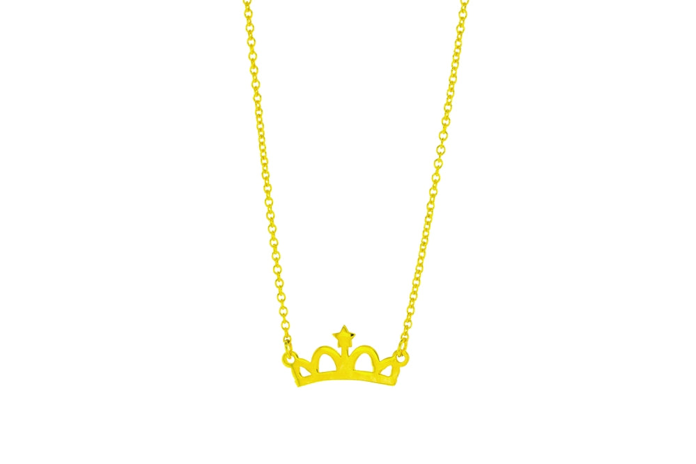 9ct yellow gold princess crown necklace