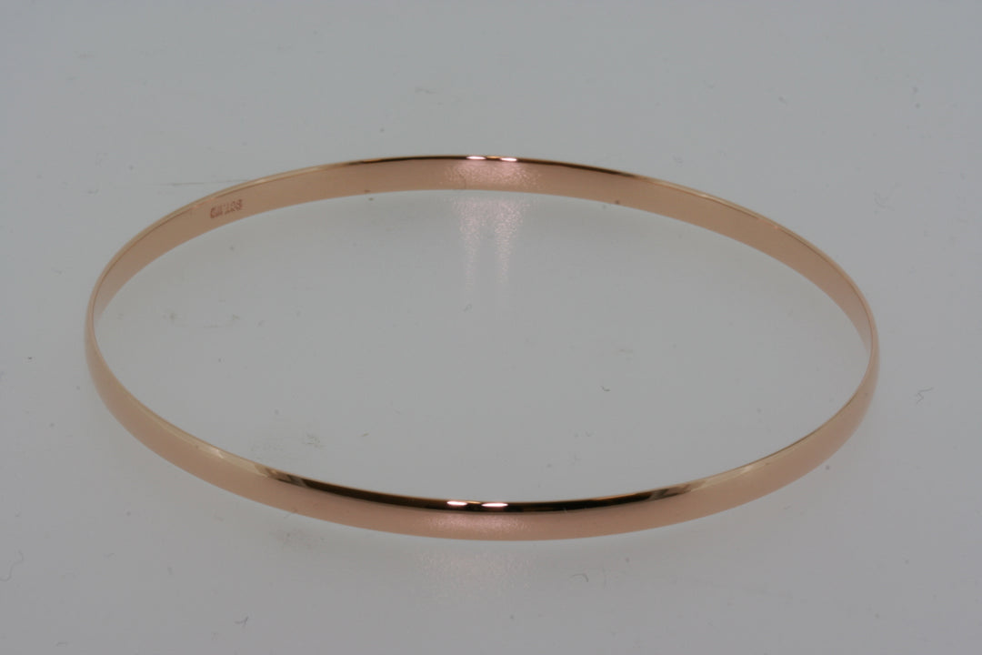 9ct rose gold 1/2 round solid bangle 65mm