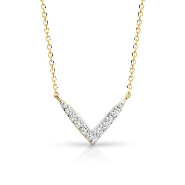 9ct yellow gold diamond V necklace
