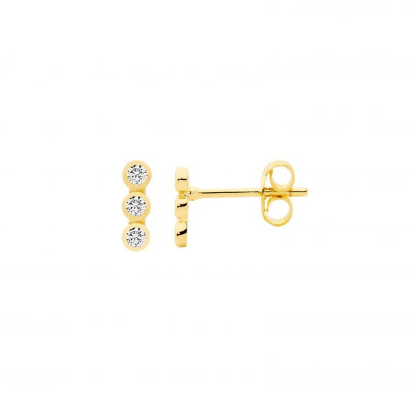 sterling silver yellow gold plated cubic zirconia petite stud earrings