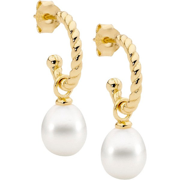 yellow gold plated freshwater pearl earrings