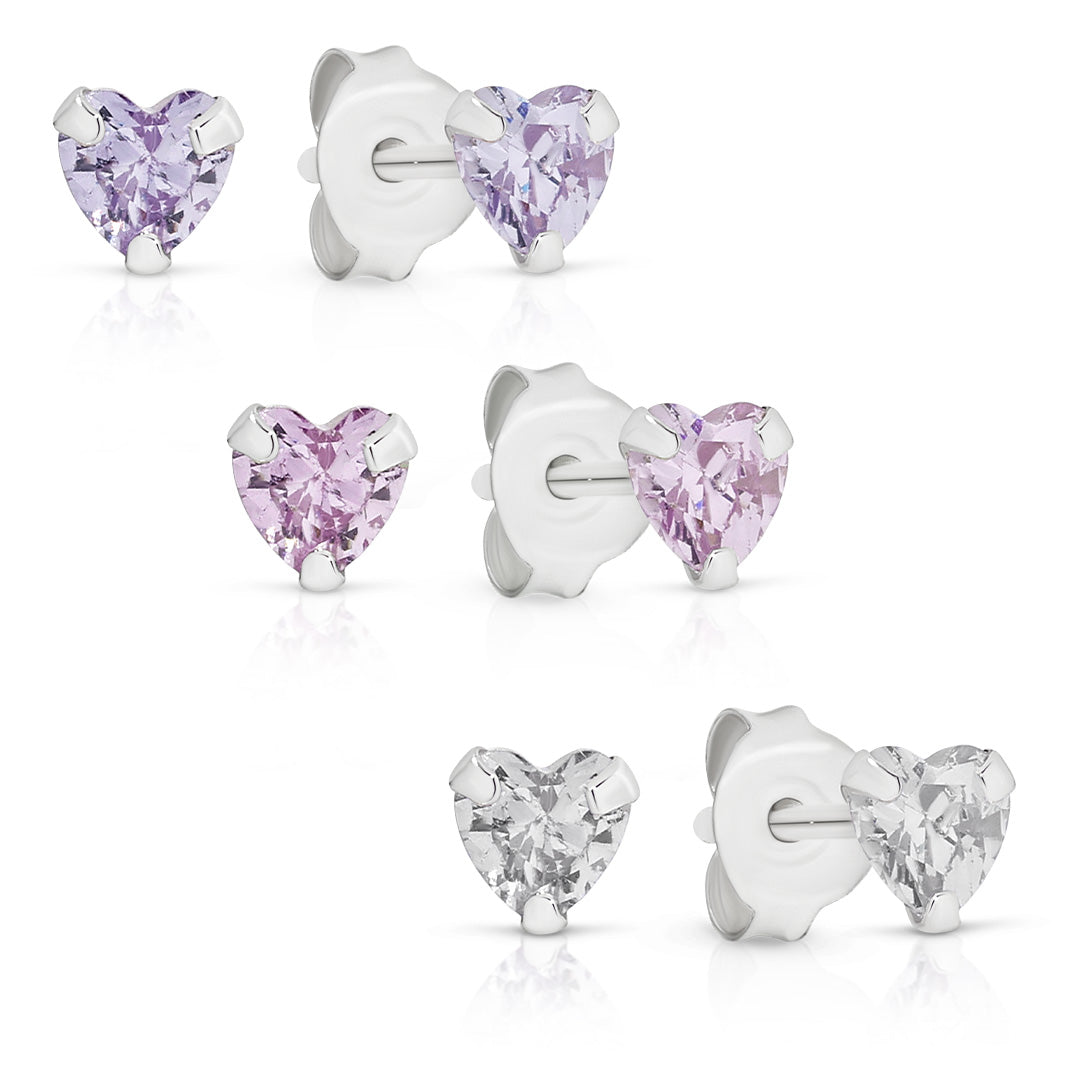 Set of 3 Heart stud earrings