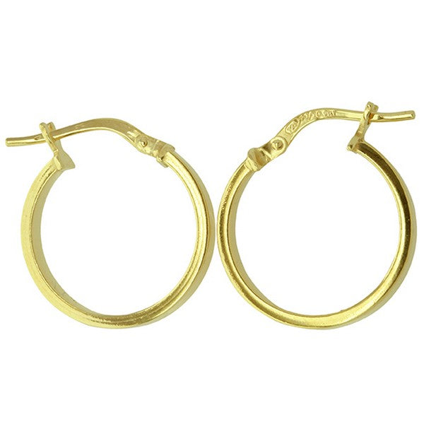 9ct Yellow Gold Silver Bonded Plain Hoop Earrings