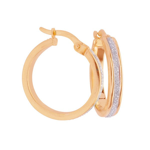 9ct Rose Gold Silver Bonded Stardust Centre Hoop Earrings