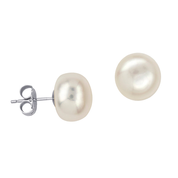 Sterling Silver Freshwater Button Pearl 10mm Earrings