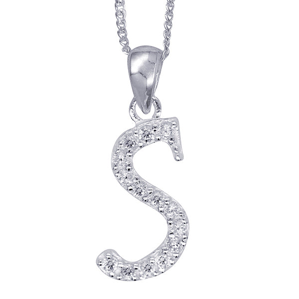 sterling silver cubic zirconia initial necklace - S