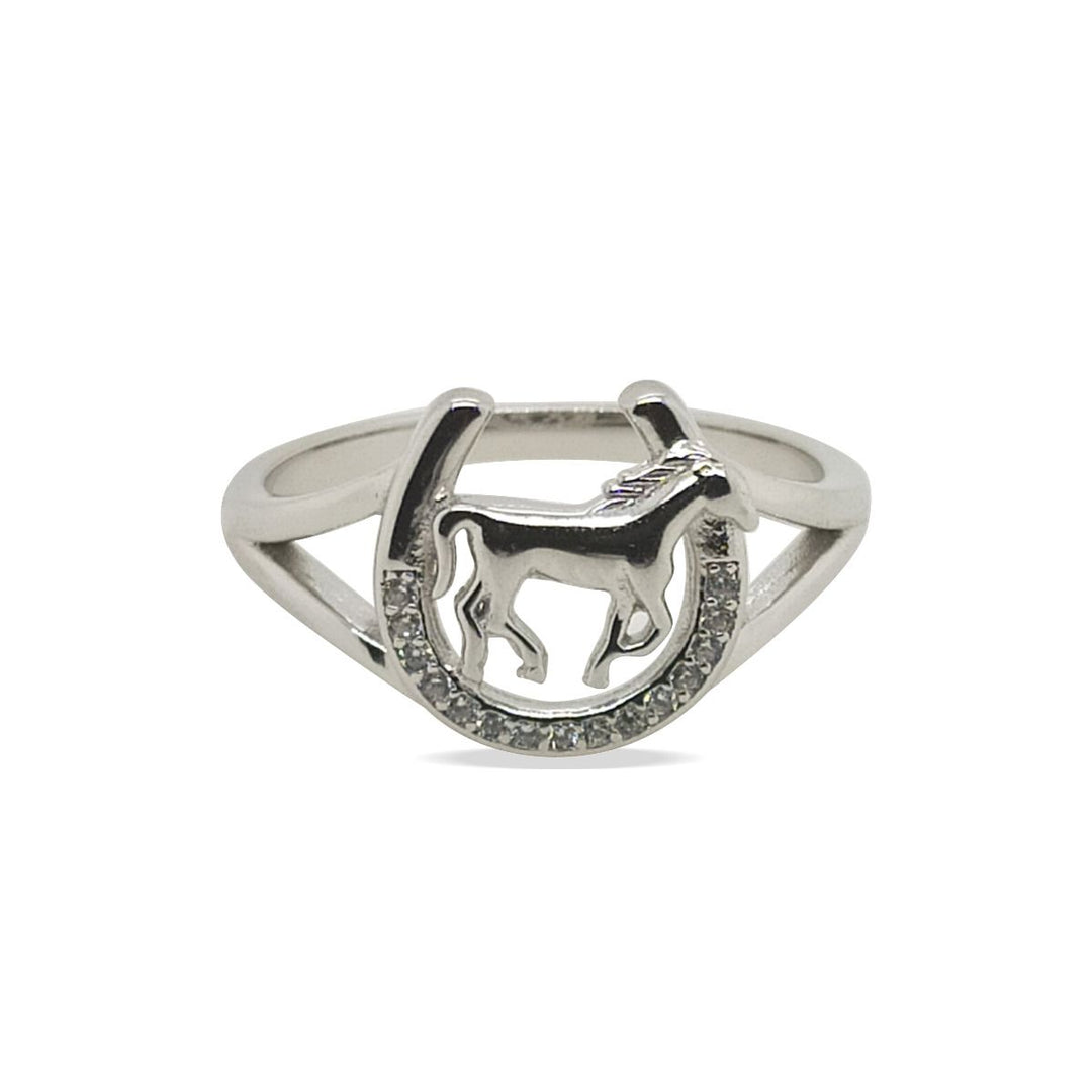 sterling silver horse in horseshoe ring