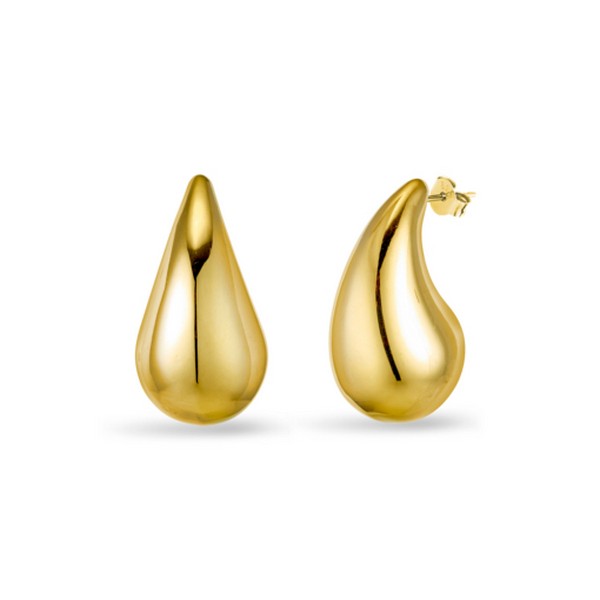 Yellow Gold Plated Waterdrop Stud Earrings - 31mm