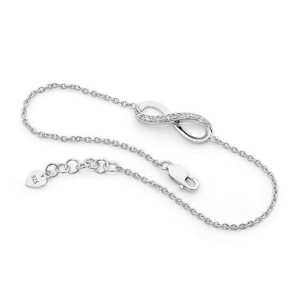 Sterling Silver Ellani 1/2 Cubic Zirconia Infinity 19cm Bracelet