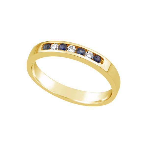 9ct yellow gold Sapphire and Diamond channel set Ring