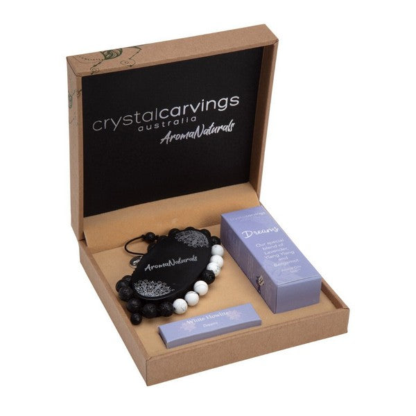 Crystal Carvings Aromatherapy White Howlite Bracelet and Oil  Set