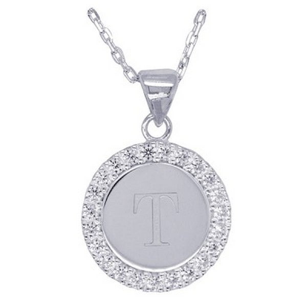 SS CZ Initial T Pendant